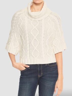 GAP FACTORY 100% Cotton Chunky Cable Knit 1/2 Sleeve T-Neck Sweater US Sz L